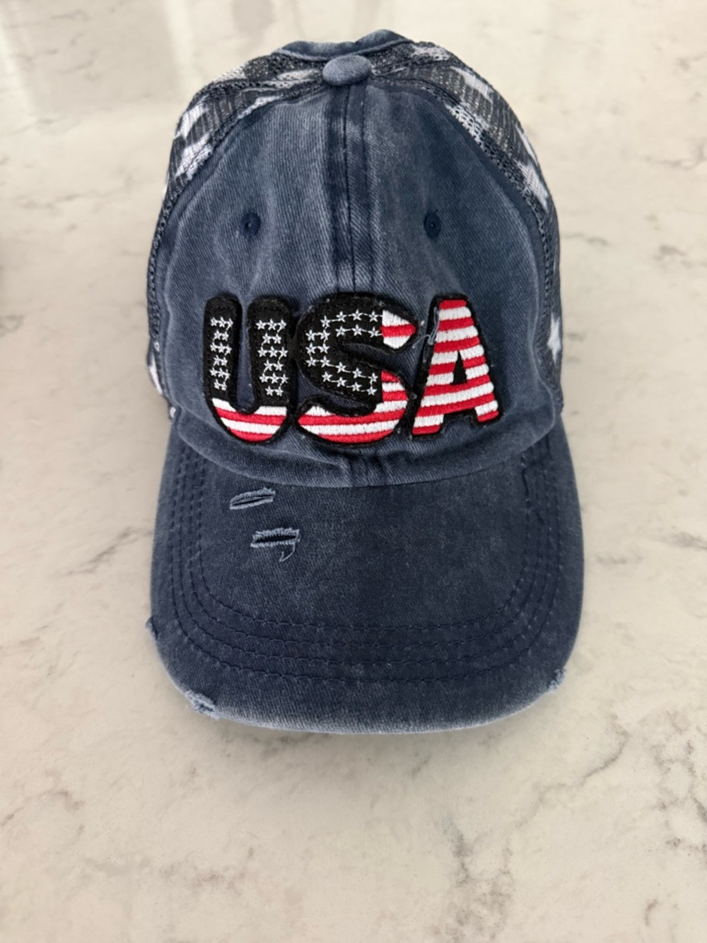 Distressed Navy USA Baseball Cap